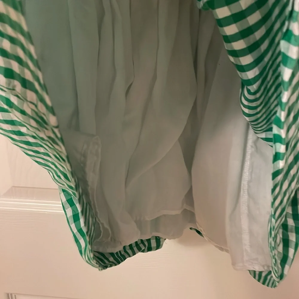 Green Gingham Apple Embroidered Short-Sleeve Dress for Girls
